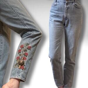 VTG Gitano Express High Rise Tapered Floral Embroidered Western Concho Jeans 24